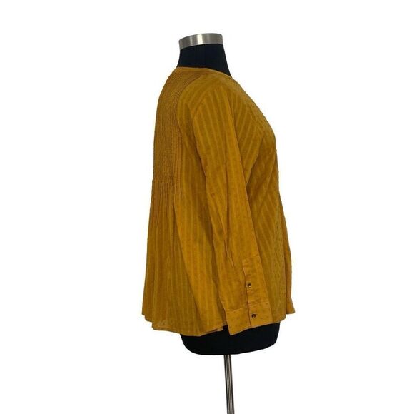 J Jill PL Mustard Yellow Clip-Dot Popover Tunic Top Textured Cottagecore Boho - Picture 4 of 10